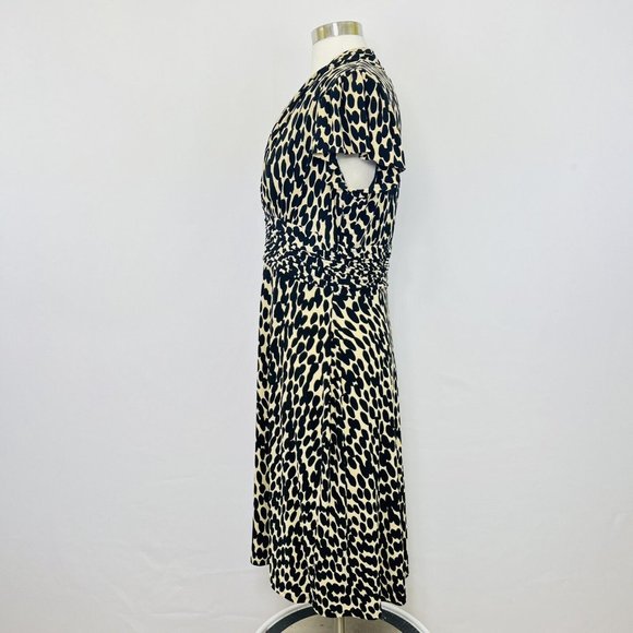 Evan Picone Sz 12 Large Dress Animal Print Black Beige Tan Ruched Waist #H🫠🫠 - Picture 4 of 7